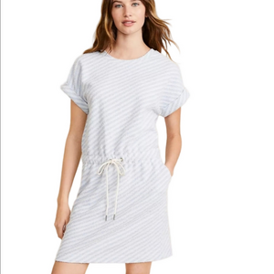 NWT Lou & Grey Light Blue & White Stripe Boucle Cap Sleeve Pocket Dress